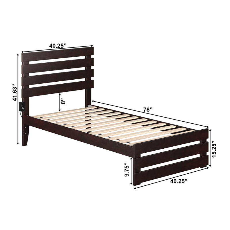 AFI Oxford Modern Wood Twin Bed with Footboard with USB Charger in Espresso