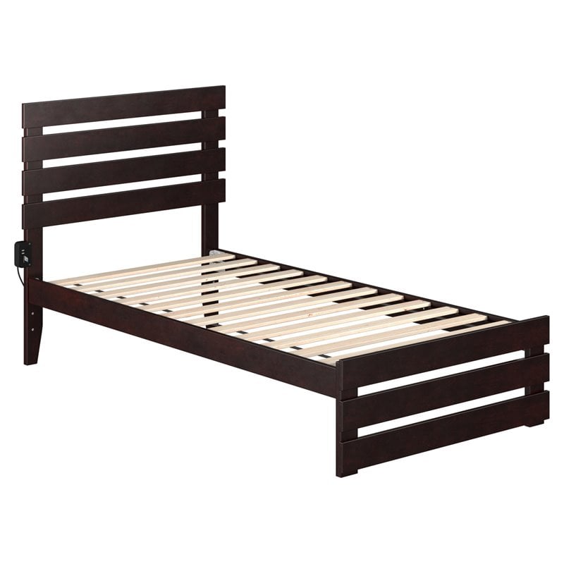 AFI Oxford Modern Wood Twin Bed with Footboard with USB Charger in Espresso