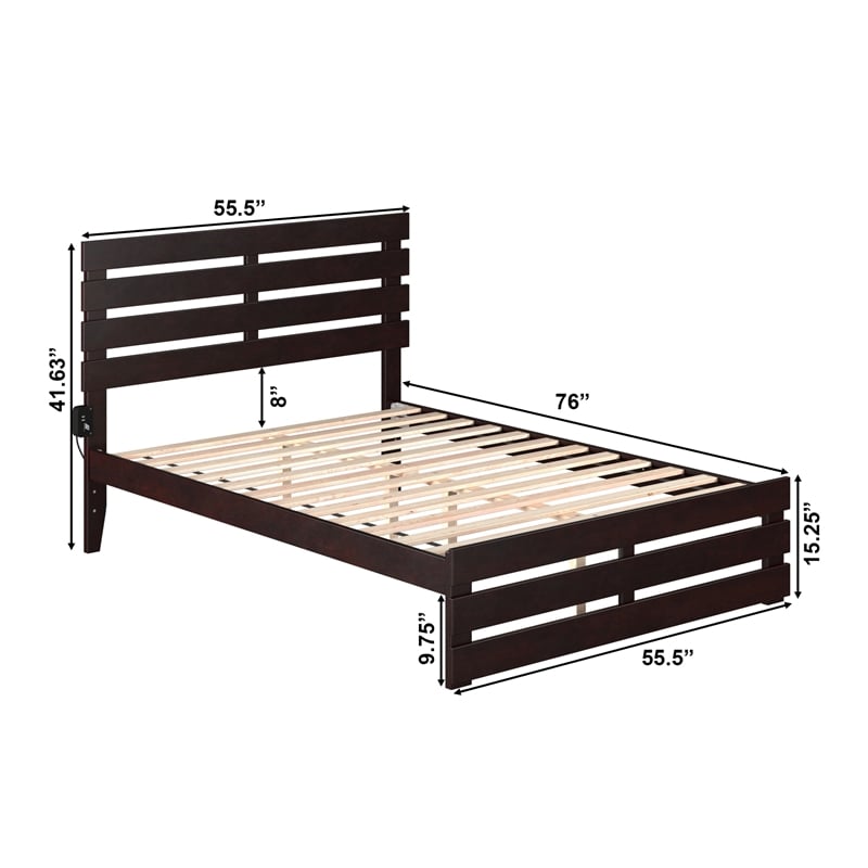 AFI Oxford Modern Solid Wood Full Bed with Footboard and USB Charger in Espresso