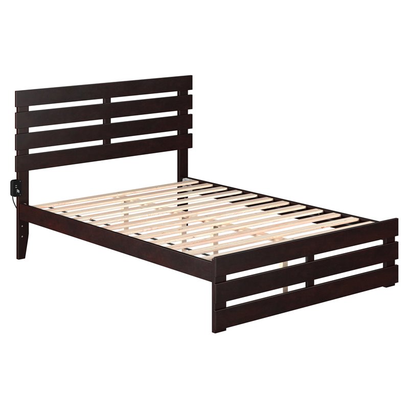 AFI Oxford Modern Solid Wood Full Bed with Footboard and USB Charger in Espresso