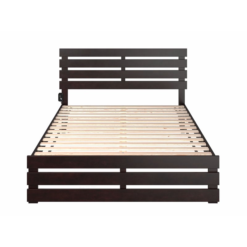 AFI Oxford Solid Wood Queen Bed with Footboard and USB Charger in Espresso