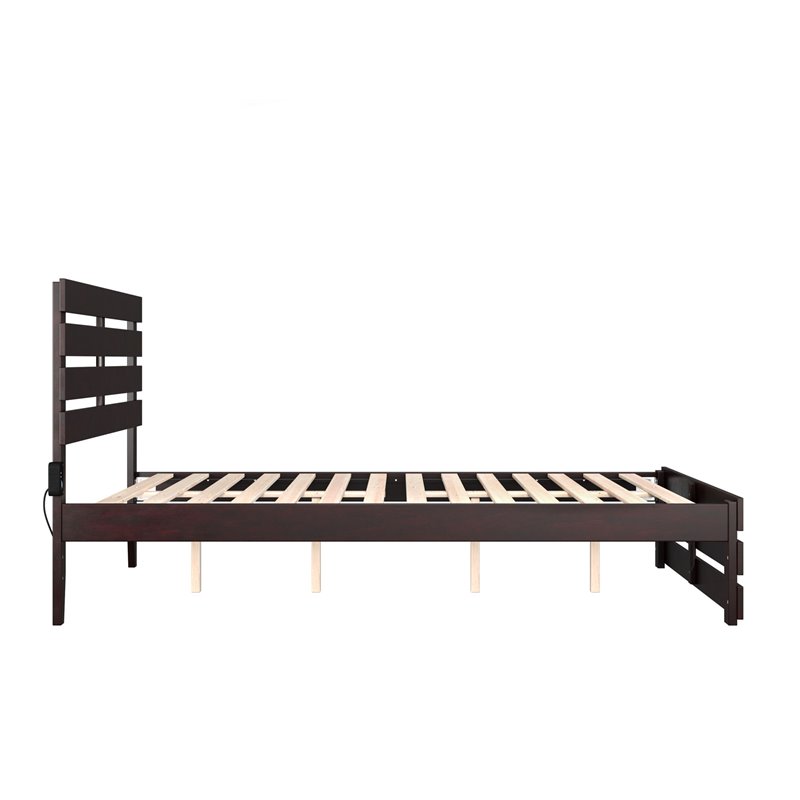 AFI Oxford Solid Wood Queen Bed with Footboard and USB Charger in Espresso