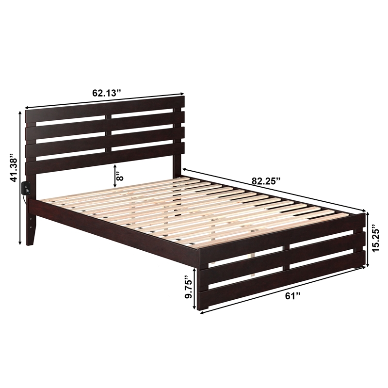 AFI Oxford Solid Wood Queen Bed with Footboard and USB Charger in Espresso