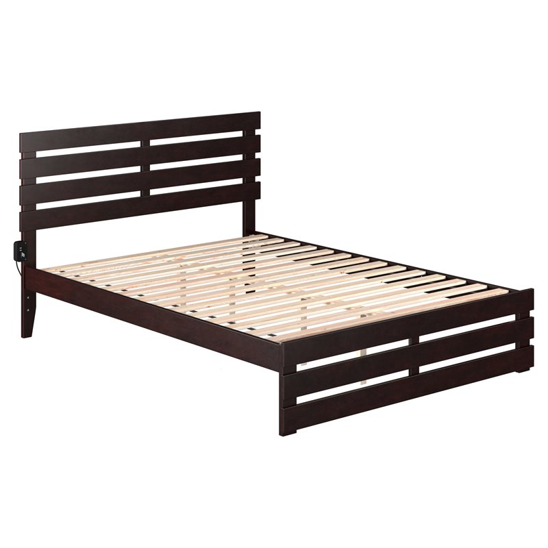 AFI Oxford Solid Wood Queen Bed with Footboard and USB Charger in Espresso