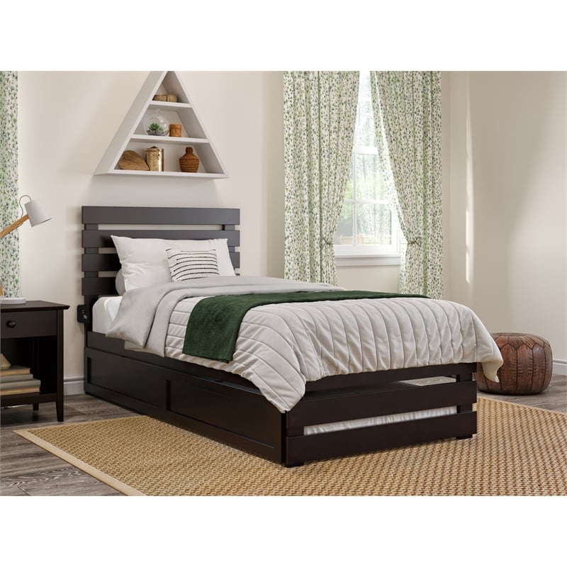 AFI Oxford Solid Wood Twin XL Bed w/ Footboard &  Twin XL Trundle in Espresso