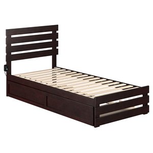 atlantic furniture oxford twin extra long bed w/ footboard & trundle in espresso