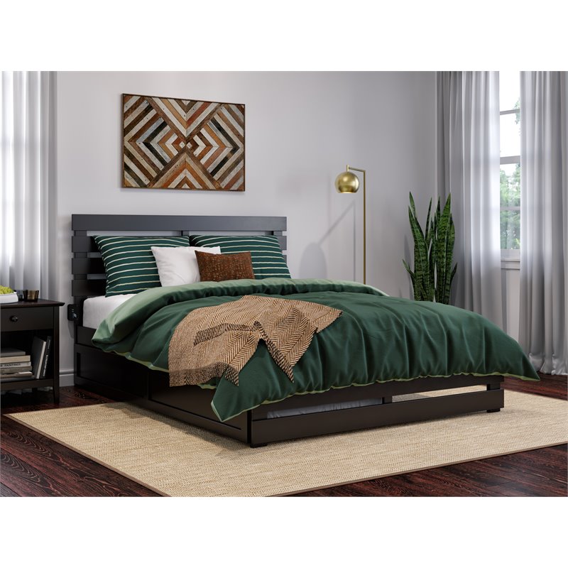 AFI Oxford Wood Queen Bed with Footboard and  Twin XL Trundle in Espresso