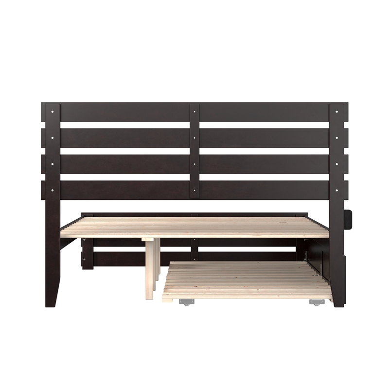 AFI Oxford Wood Queen Bed with Footboard and  Twin XL Trundle in Espresso