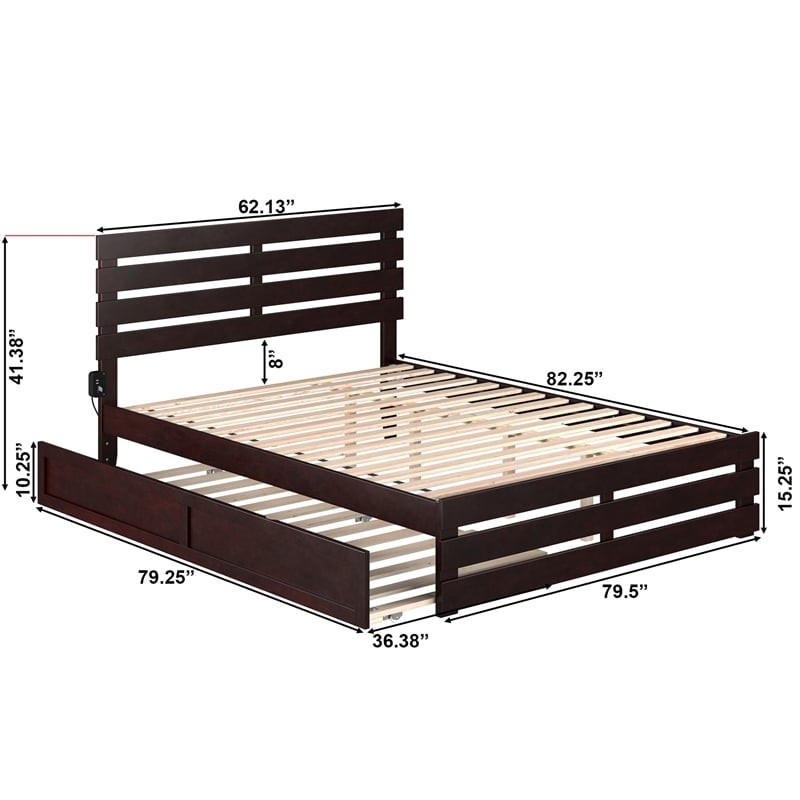 AFI Oxford Wood Queen Bed with Footboard and  Twin XL Trundle in Espresso