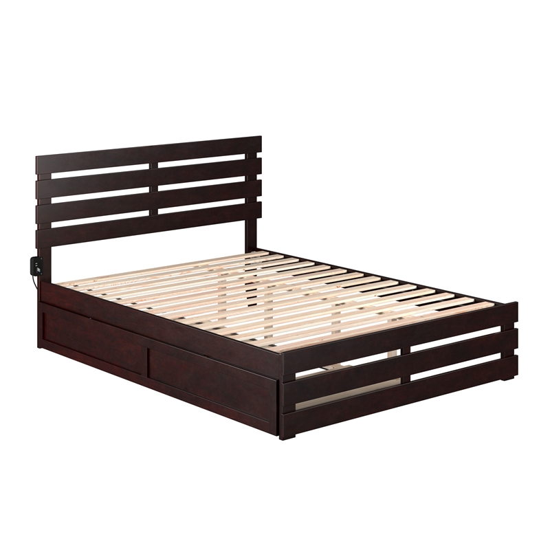 AFI Oxford Wood Queen Bed with Footboard and  Twin XL Trundle in Espresso