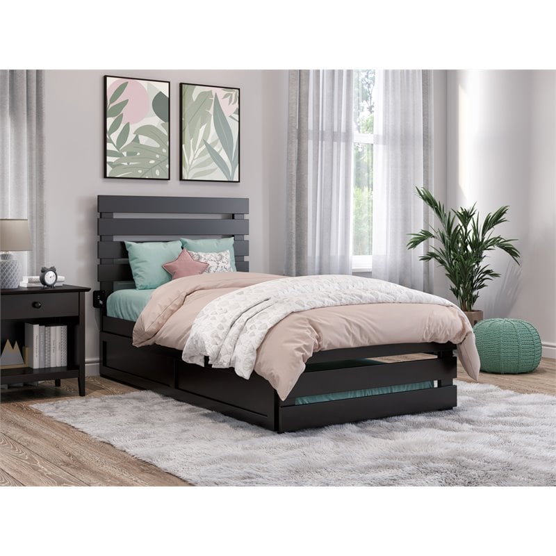 AFI Oxford Wood Twin Bed with Footboard and Twin Trundle in Espresso
