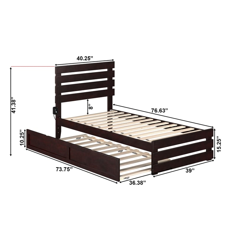 AFI Oxford Wood Twin Bed with Footboard and Twin Trundle in Espresso