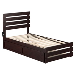 atlantic furniture oxford wood twin bed with footboard and trundle in espresso
