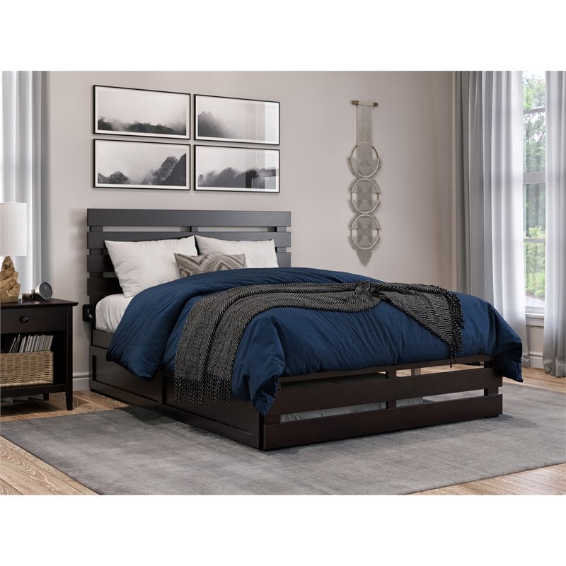 AFI Oxford Wood Full Bed with Footboard and Twin Trundle in Espresso