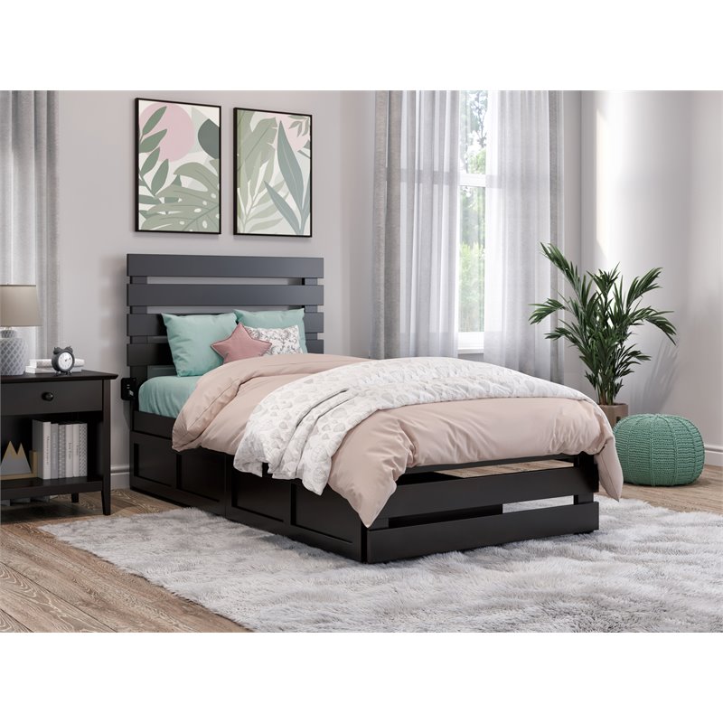 AFI Oxford Wood Twin Bed with Footboard and 2 Drawers in Espresso