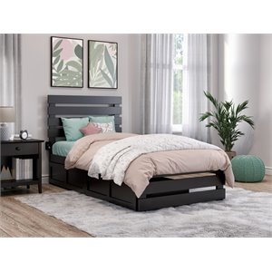 AFI Oxford Wood Twin Bed with Footboard and 2 Drawers in Espresso