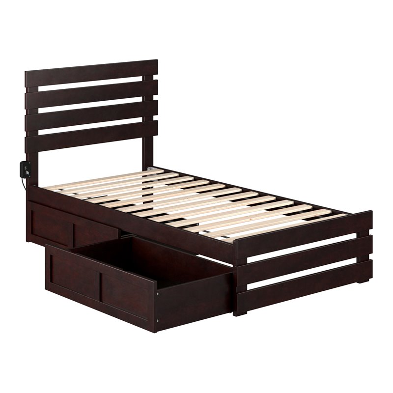 AFI Oxford Wood Twin Bed with Footboard and 2 Drawers in Espresso