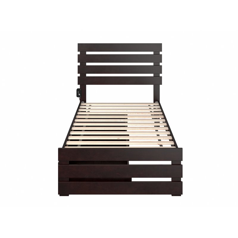 AFI Oxford Wood Twin Bed with Footboard and 2 Drawers in Espresso
