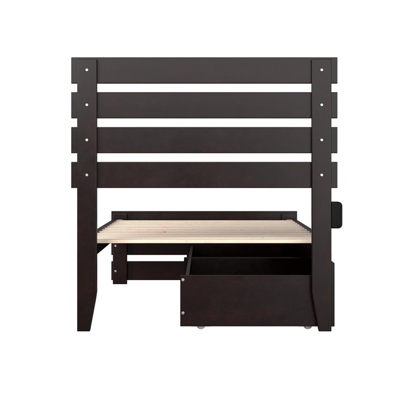 AFI Oxford Wood Twin Bed with Footboard and 2 Drawers in Espresso