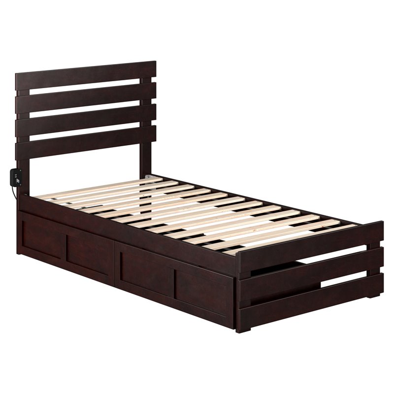 AFI Oxford Wood Twin Bed with Footboard and 2 Drawers in Espresso