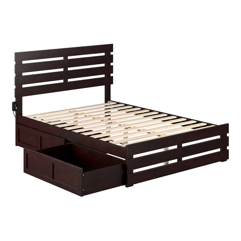 AFI Oxford Wood Full Bed with Footboard and 2 Drawers in Espresso