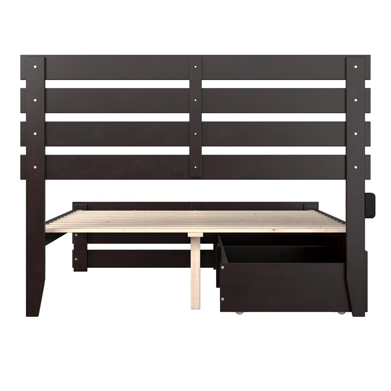 AFI Oxford Wood Full Bed with Footboard and 2 Drawers in Espresso