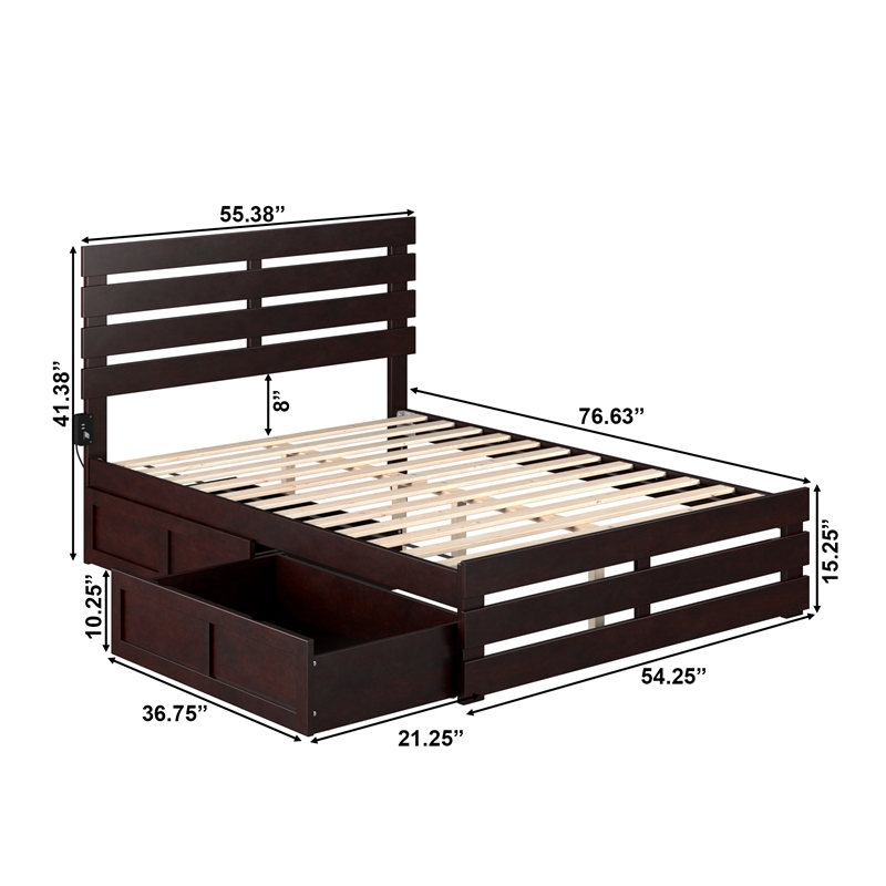 AFI Oxford Wood Full Bed with Footboard and 2 Drawers in Espresso