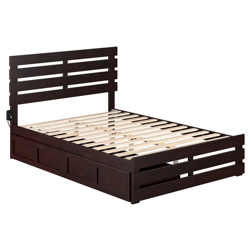 AFI Oxford Wood Full Bed with Footboard and 2 Drawers in Espresso