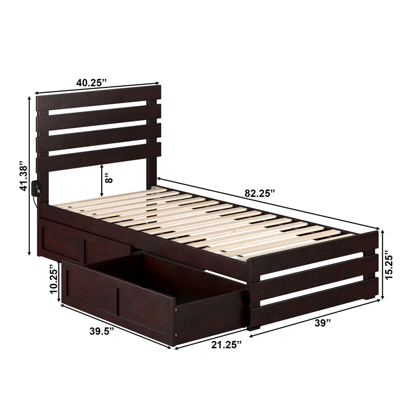AFI Oxford Solid Wood Twin XL Bed w/ Footboard & Drawers in Espresso