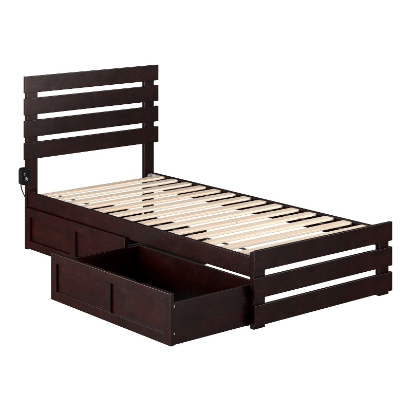 AFI Oxford Solid Wood Twin XL Bed w/ Footboard & Drawers in Espresso