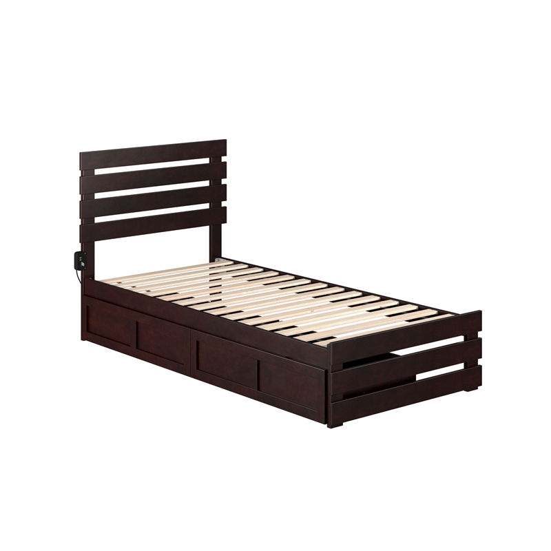 AFI Oxford Solid Wood Twin XL Bed w/ Footboard & Drawers in Espresso