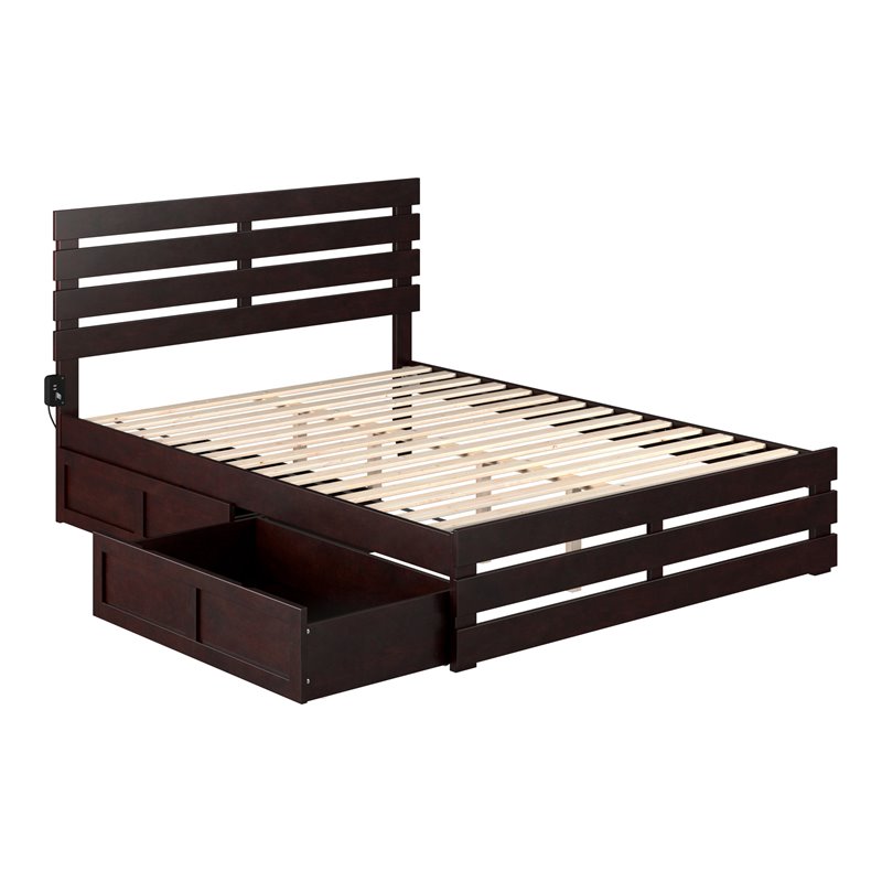AFI Oxford Wood Queen Bed with Footboard and Drawers in Espresso