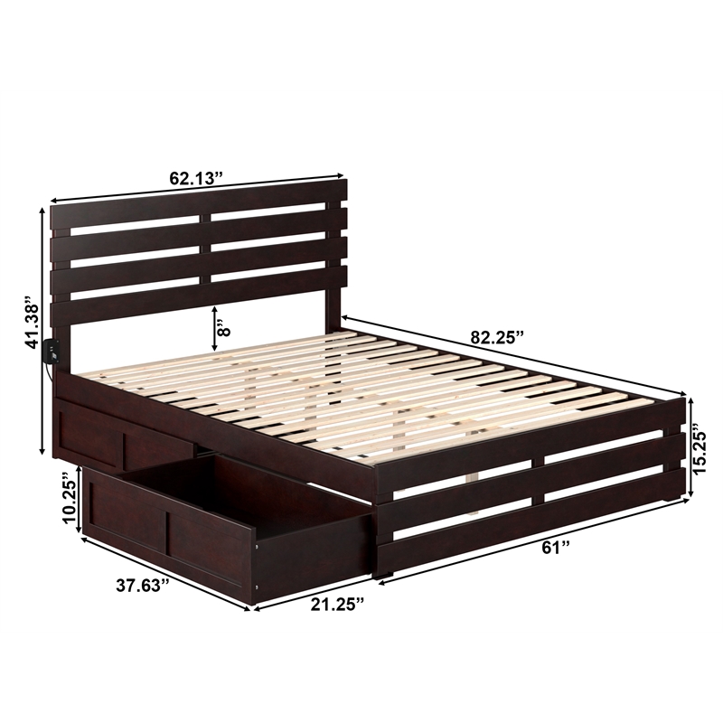 AFI Oxford Wood Queen Bed with Footboard and Drawers in Espresso