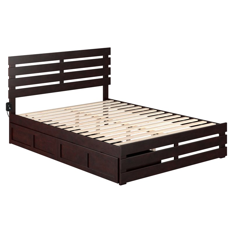 AFI Oxford Wood Queen Bed with Footboard and Drawers in Espresso
