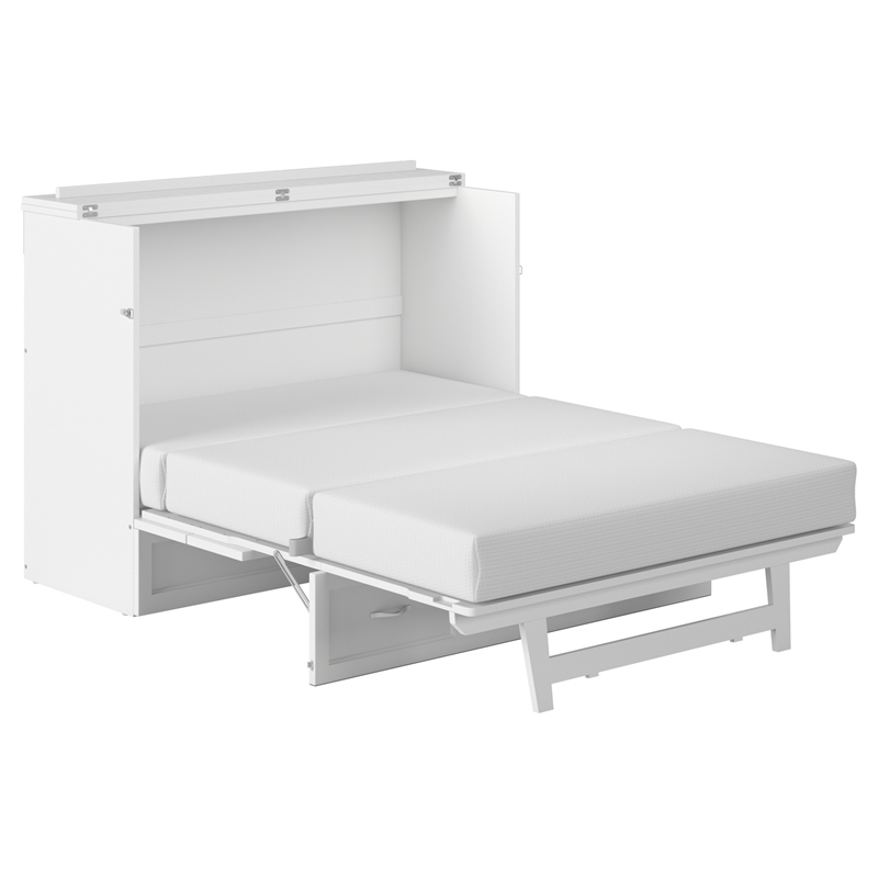 Northfield Queen Solid Wood Modern Murphy Bed Chest with Mattress in White