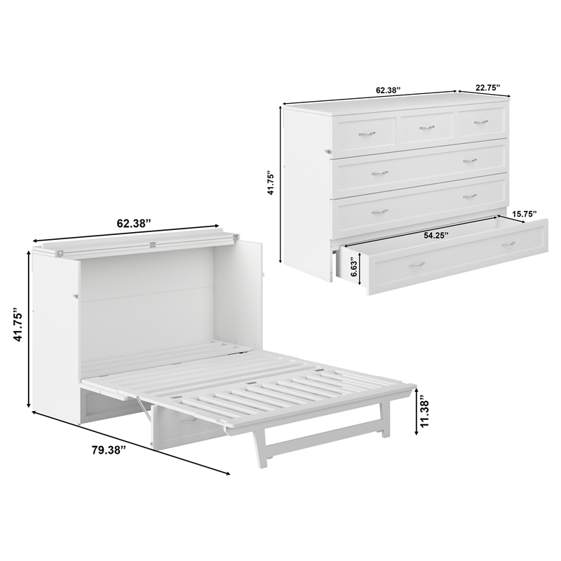 Northfield Queen Solid Wood Modern Murphy Bed Chest with Mattress in White