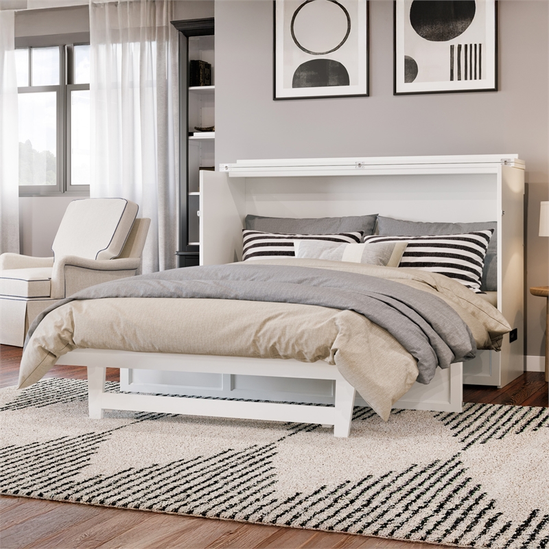 Northfield Queen Solid Wood Modern Murphy Bed Chest with Mattress in White
