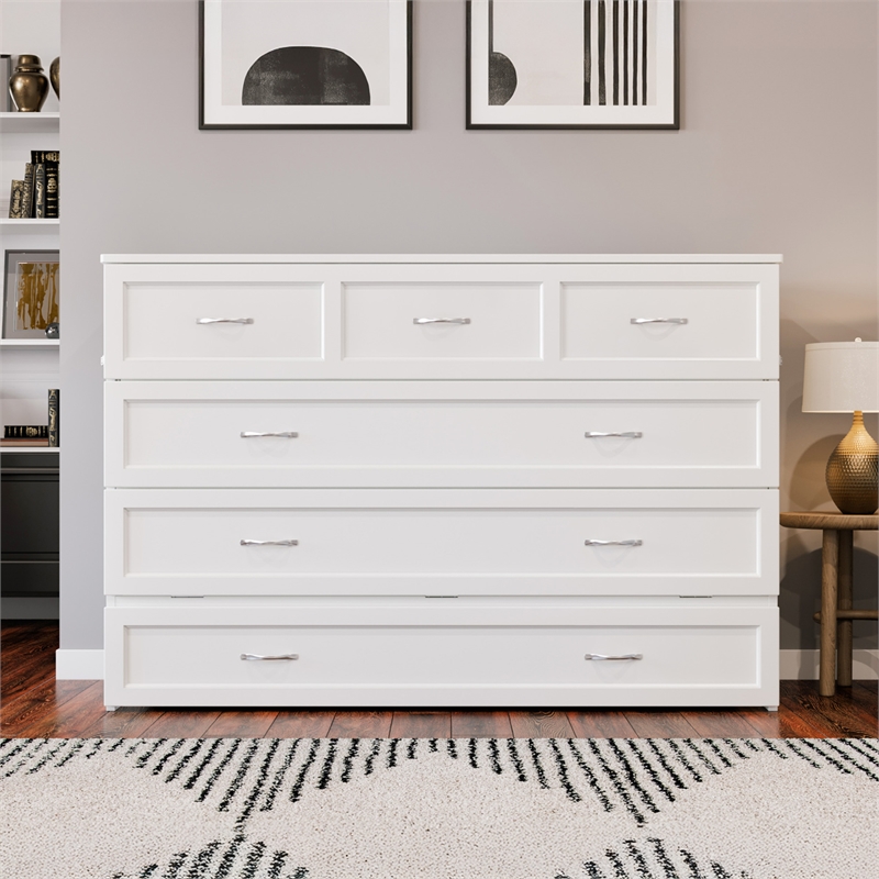 Northfield Queen Solid Wood Modern Murphy Bed Chest with Mattress in White