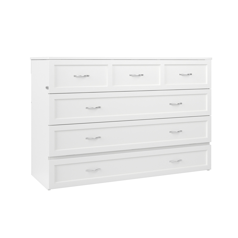 Northfield Queen Solid Wood Modern Murphy Bed Chest with Mattress in White