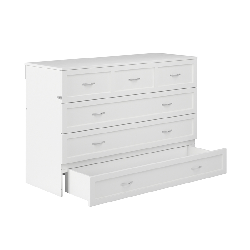 Northfield Queen Solid Wood Modern Murphy Bed Chest with Mattress in White