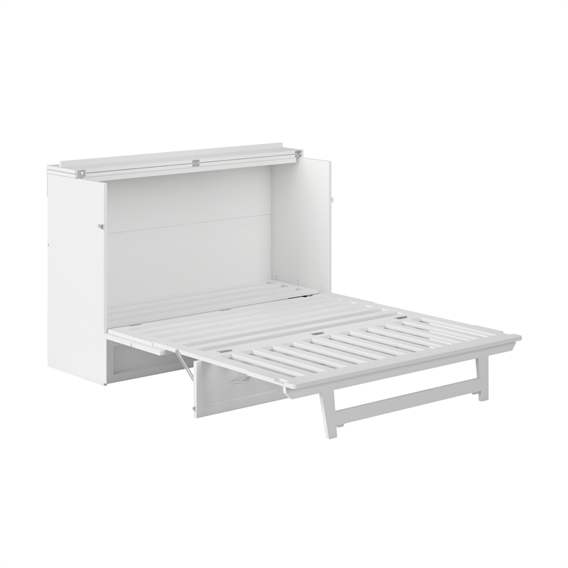 Northfield Queen Solid Wood Modern Murphy Bed Chest with Mattress in White