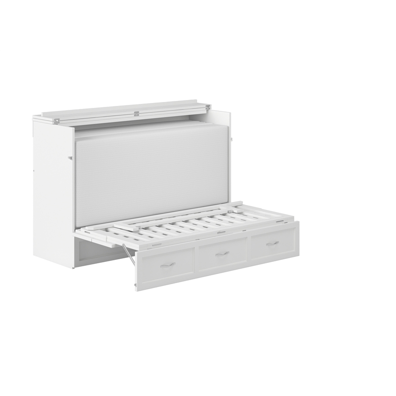 Northfield Queen Solid Wood Modern Murphy Bed Chest with Mattress in White