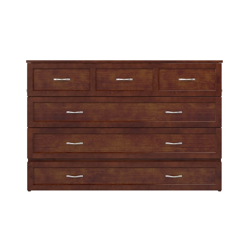 Northfield Queen Solid Wood Modern Murphy Bed Chest with Mattress  in Walnut