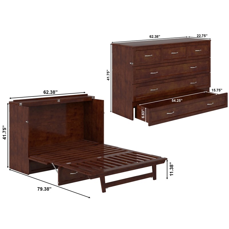 Northfield Queen Solid Wood Modern Murphy Bed Chest with Mattress  in Walnut