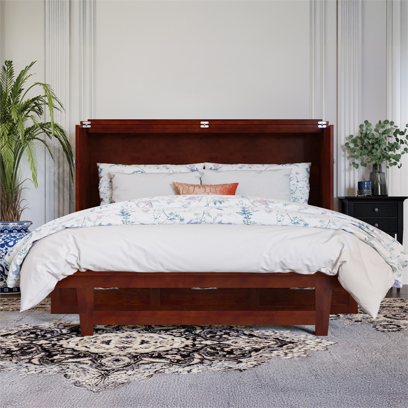 Northfield Queen Solid Wood Modern Murphy Bed Chest with Mattress  in Walnut