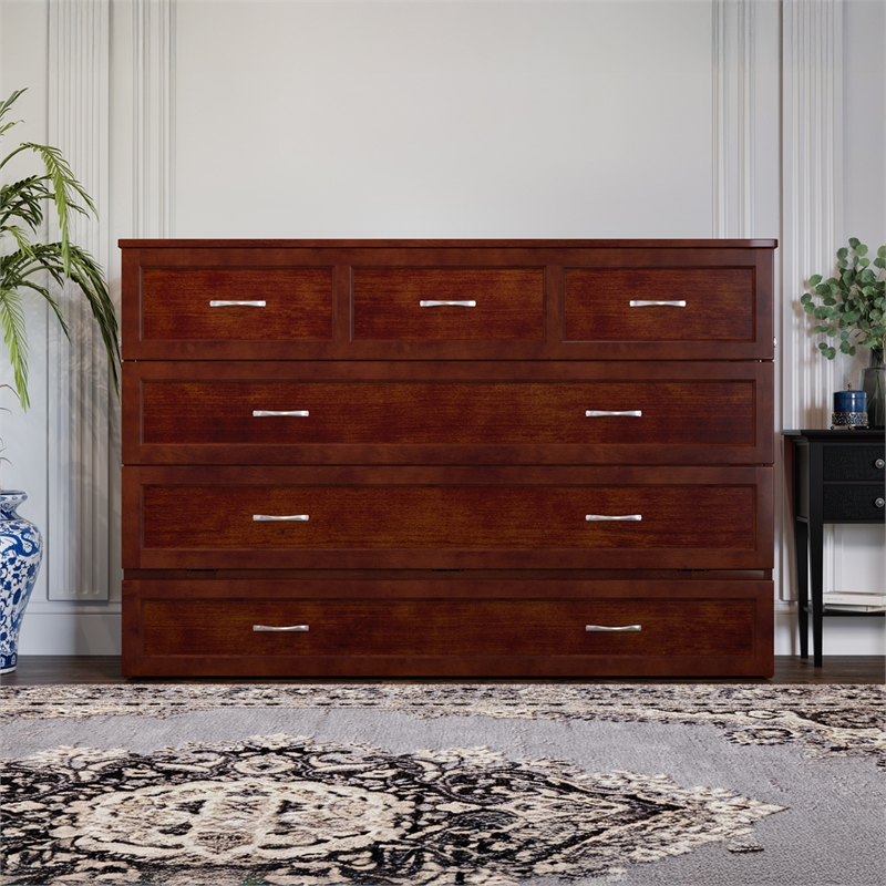 Northfield Queen Solid Wood Modern Murphy Bed Chest with Mattress  in Walnut