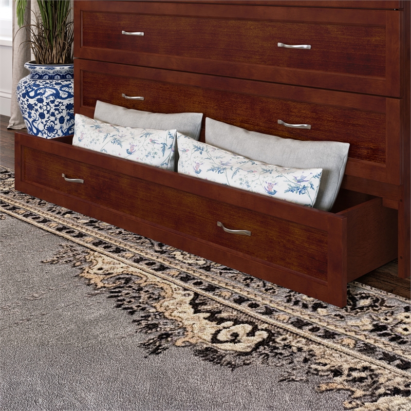 Northfield Queen Solid Wood Modern Murphy Bed Chest with Mattress  in Walnut