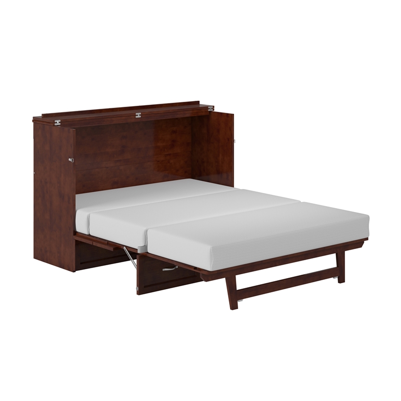 Northfield Queen Solid Wood Modern Murphy Bed Chest with Mattress  in Walnut