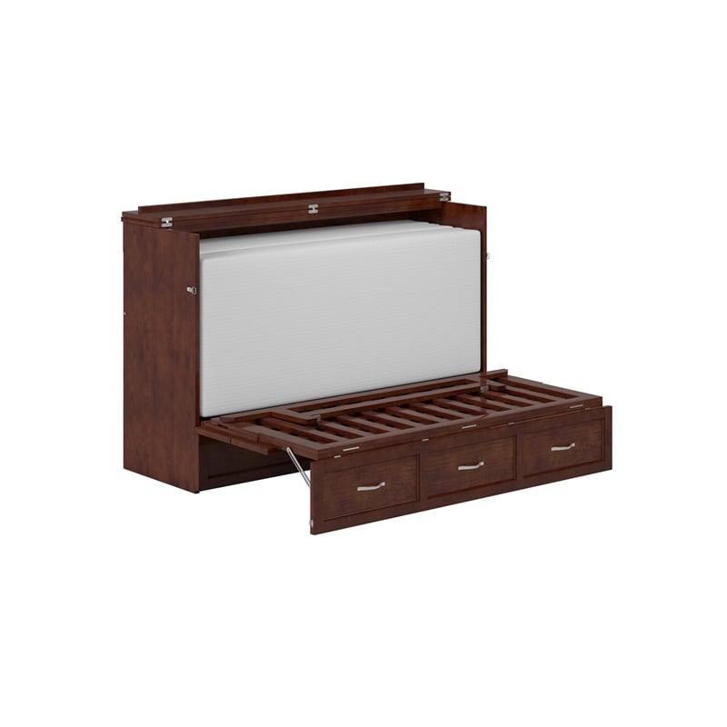 Northfield Queen Solid Wood Modern Murphy Bed Chest with Mattress  in Walnut