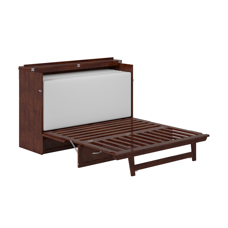 Northfield Queen Solid Wood Modern Murphy Bed Chest with Mattress  in Walnut